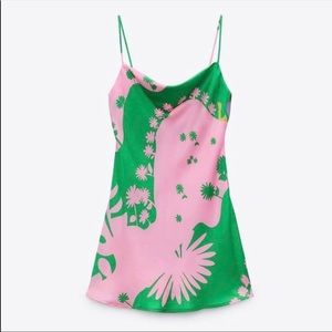 urban outfitters Statement Satin Pink & Green Dress